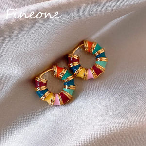 French Romantic Retro Color Enamel Round Gold Color Ear Buckle New Hoop Earrings For Women Fashion Jewelry Accessories