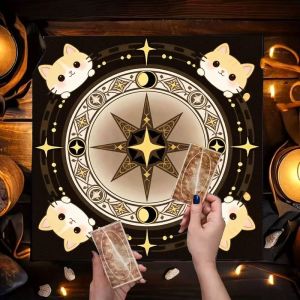 Mysterious Astrology Cute Cat Hexagram Star Moon Altar Cloth Tarot Card Tablecloth Wicka Divination Witchcraft Spiritual Decor