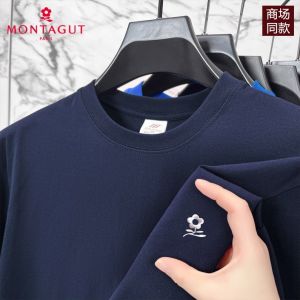 เสื้อยืดคอกลมแขนสั้นผ้าฝ้ายแท้ Montagut สำหรับผู้ชาย ฤดูร้อน วัยกลางคน วัยชรา แฟชั่นลำลอง สีสันสดใส ระบายอากาศได้ดี