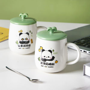 Large Capacity Ceramic Coffee Cup with Lid And Spoon Cute Cartoon Korean Style Home Use Water Cup Men Women Children Breakfast Cup