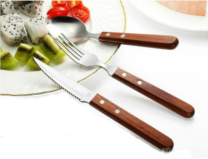 Thickened Premium Stainless Steel Western Dinner Knife Commercial Use Restaurant Wood Handle Steak Fruit Fork Spoon