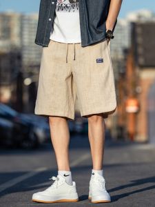 Mens Summer Cotton Linen Shorts Loose Fit Thin Style Casual Pants Breathable Comfortable Five-Quarter Length Trendy Brand