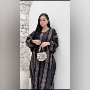 Gamis Kaftan Wanita Motif Etnic Jumbo Rayon Premium Busui Baju Muslim Kekinian Terbaru Lebaran 2025