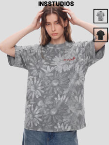 Couple Summer Loose Short Sleeve T Shirt Hand Painted Flower All-over Print