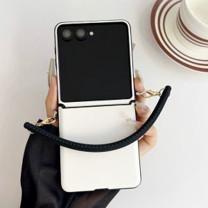 Luxury Business PU Leather With Lanyard Phone Case For Samsung Galaxy Z Flip 7 FE 5 6 4 With Side Buckle Camera Protect Cover