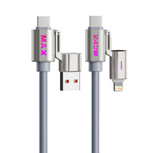 RGB 2 IN 2 PD USB Fast Charge Cable USB-L USB-C 4 IN 1 Mobile Phone Type-C Cable for iPhone 17 11 Xiaomi HUAWEI Samsung C-C C-L