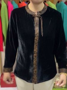 เสื้อเชิ้ตผ้ากำมะหยี่แขนยาวลายดอกไม้สไตล์ชาติพันธุ์สำหรับคุณแม่วัยกลางคน เสื้อเชิ้ตทรงหลวมพิมพ์ลายแฟชั่นฤดูใบไม้ร่วง