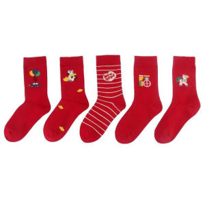 ถุงเท้าเด็กผ้าฝ้ายแท้สีแดง ถุงเท้าเด็กผู้ชาย ถุงเท้าฤดูใบไม้ร่วงและฤดูหนาว ปีมังกร ถุงเท้าสีแดงสำหรับวันตรุษจีน