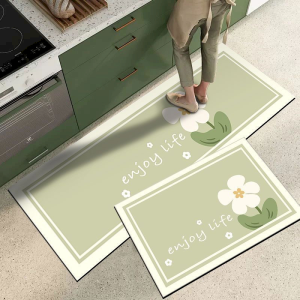 VIKAMA Large Flower Letter Kitchen Floor Mat Entrance Non Slip Carpet Minimalist Floral Printed Floor Mat Home Decoration