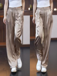 กางเกงขายาวทรงตรงเอวสูงสำหรับผู้หญิง กางเกงขายาวทรงหลวมสบาย ๆ ทรงบาง ฤดูร้อน 2024 กางเกงขายาวทรงตรงแบบลำลองสำหรับผู้หญิง