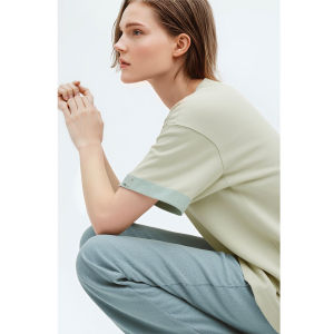 AMII | Casual Loose Letter Heart Embroidery Rhinestone Contrast Color T-Shirts