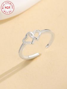 S925 Sterling Silver Hollow Double Heart Ladies Foot Ring Beach Summer Toe Jewelry Fashionable Original Design Womens Ring