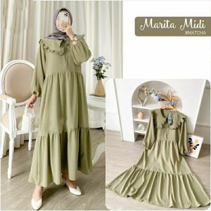 MARITA MIDI DRESS CRINCLE AIRFLOW PREMIUM POLOS DRESS CASUAL MIDI DRESS VIRAL DRESS POLOS JUMBO BUSUI