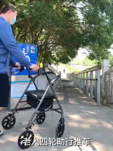 Elderly walker trolley can push and sit shopping cart elderly leisure four-wheel shopping cart with chair walker