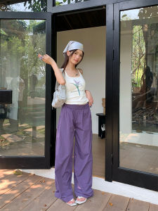 Quần Dài Ống Đứng Màu Tím Phong Cách Thường Ngày Cho Nữ Mùa Hè 2025 Quần Dài Co Giãn Nhanh Khô Rộng Rãi Thoải Mái Phong Cách Hàn Quốc