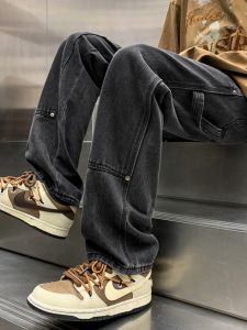 กางเกงยีนส์ทรงหลวมสำหรับผู้ชาย กางเกงขายาวลำลองสไตล์อเมริกัน ทรงหลวม ทรงหลวม ทรงหลวม กางเกงขายาวทรงหลวม