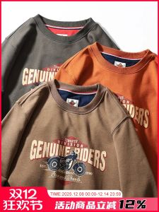 High Grammage Loop Cotton Long Sleeve Sweatshirt Vintage Print Casual round Neck Youth Autumn New Style Fresh Pure Color Design