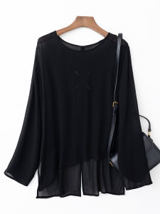 New Chinese Style Retro Lightweight Long Sleeve Womens T-Shirt Summer New Chiffon Hollow Design Sensation Sunscreen Top