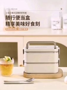 Portable Japaneses Style 304 Stainless Steel 3 Tier (Inner Layer + PP Base) Lunch Box 3000ml Bento Box With Bowl 304不锈钢饭盒双层保温便携餐盒便当盒附送SUS304勺筷