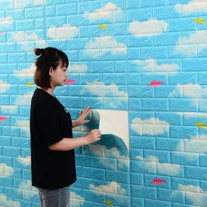 Wallpaper 3D Hoạt Hình Tự Dính Phòng Ngủ Đồ Trang Trí Mềm Chống Thấm Nước Chống Ẩm Nền Phong Cách Nổi Tiếng Dán Tường