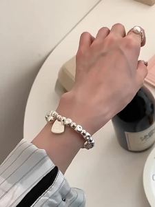 925 Sterling Silver Matte Finish Geometry Bracelet For Women Letter Bead Frosting Peace Jewelry Gifts