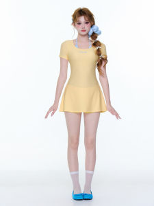 Sweet Bé Gái One Piece Swimsuit Korean Style round Neck Quick Dry Nylon Spandex Polyester Beach Vacation Thermal Resort Womens Swimsuit