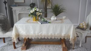 Embroidered Lace Table Cloth Elegant Wedding Lace Tablecloth Waterproof Rectangular Coffee Table TableCloth