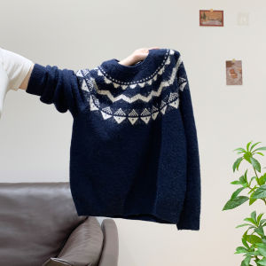 เสื้อสเวตเตอร์ถักคอปกกลมแขนยาวหนาสำหรับผู้หญิง ฤดูใบไม้ร่วง/ฤดูหนาว เสื้อชั้นใน เสื้อคลุม เสื้อผ้าทำงาน ผ้าฝ้ายผสม