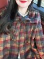 Christmas Plaid Coat Women's Loose Winter Outerwear Large Size Woolen Top Fashionable Vintage High-End Feeling Elegant. 