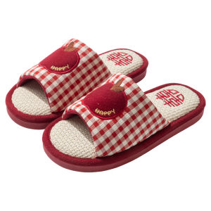 Cute Check Embroidery Breathable Anti-slip Soft Bottom Slippers