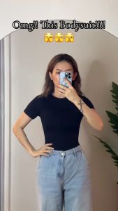 [Hottie Diary] Womens Round Neck Short Sleeve T Shirts Basic Bodysuits Shapewear Shaper Waist Trainer Shaping Casual Stretchy Basic T Shirt Bodysuit Tops new style
