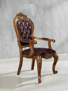 Real Leather American Style Carved Back Dining Chair