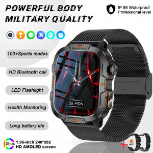 GUHUAVMI | Đồng Hồ Thông Minh Quân Sự Cao Cấp 2026 Dành Cho Nam Màn Hình AMOLED 1.96 Inch Chống Nước 5ATM Theo Dõi Thể Dục Gọi Bluetooth Đồng Hồ Thể Thao Với Chức Năng Theo Dõi Nhịp Tim & Giấc Ngủ
