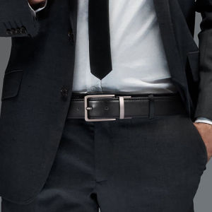 Men Reversible Genuine Leather Casual Belts with Rotated Prong Classic Buckle Leather Belt for Men