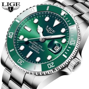 LIGE Fashion Watch For Man Date Wristwatch 30ATM Waterproof  Stainless Steel Sport Men Watch Quartz Clock Jam Tangan Lelaki+ Box