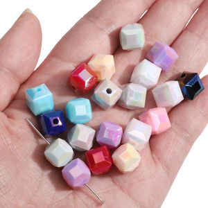 10mm 20pcs/bag Acrylic Three-dimensional Color Coated Square Beads With A Diameter For Handmade Bracelet Necklace Earring Keychain DIY Craft Jewelry Making Accessories