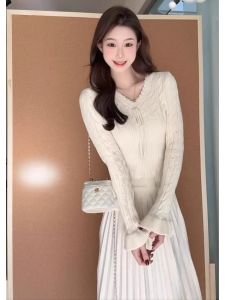 YUEZHONGWEI | French Sweet V-neck Ruffle Tie Long Sleeve Knitted Blouse