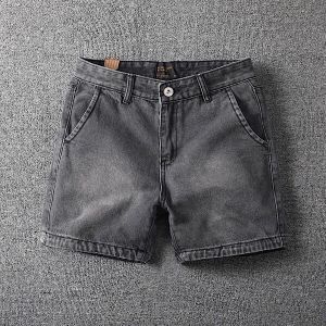 Summer Vintage Cotton Denim Shorts Mens Washed Slim Fit Ultra Short Four Parts Casual Straight Leg Jeans mid Waist Zipper