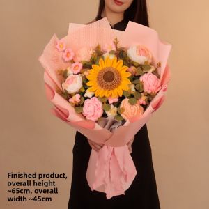 Handmade Knitted Sunflower Bouquet Birthday Gift Teachers Day Present for Teacher Mom Best Friend Creative Practical Gifts for Women