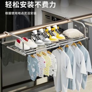 ตู้เสื้อผ้าแบบพับได้สแตนเลสสำหรับระบายอากาศในบalcony ชั้นวางของแบบพับได้ ชั้นวางของสำหรับเสื้อผ้าที่ใช้งานได้หลากหลาย