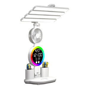 NIOYE | Eye Protection Study Desk Lamp with Large Light Source Fan Clock and Charging Function