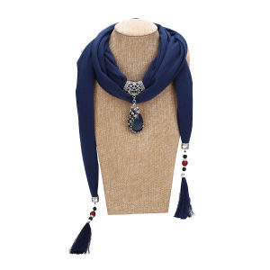 Ethnic Minority Alloy Pendant Tassel Scarf Womens Shawl Jewelry Fringe Necklace Decorative Long Rectangle Pure Color Spring Autumn