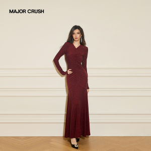 French Style Red Rose V-Neck Slimming Dress Sparkle Luxury Banquet Gown