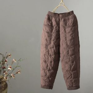 Winter Thickened High Waist plus Size Womens Harlan Pants Elastic Waist Lightweight Warm Cotton Trousers Artistic Style