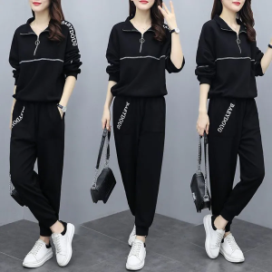 plus Size Casual Sportswear Set for Women Spring Autumn New Style Slimming Meat Covering Zipper Sweatshirt Two Piece Set