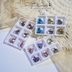 Set 6 viên đá tim lớn Swarovski mix màu siêu sáng lấp lánh đính móng tay nail
