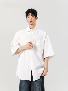 HetingHOME | Áo sơ mi nam tay ngắn mùa hè Hetinghome dáng rộng màu trắng phong cách thường ngày chất liệu polyester cài nút cổ polo