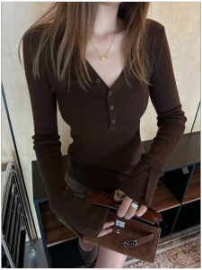 HUOLISI | V-neck Button Knit Sweater