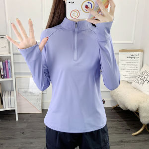 เสื้อยืดแขนยาวแห้งเร็วสำหรับผู้หญิง ระบายอากาศได้ดี กันแดด ป้องกันการเดินป่า ฤดูใบไม้ร่วง โพลีเอสเตอร์ 100%