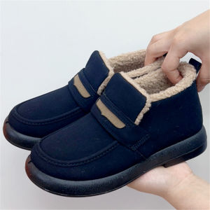 Thickened Winter Bean Shoes Fashionable Flat Bottom Fur Shoes Old Beijing Cloth Shoes Mom Shoes Korean Style round Toe Casual Cotton Shoes